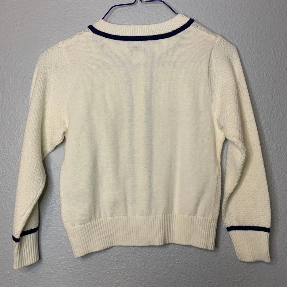 Tommy Hilfiger girls navy cream fine gauge knit cotton cardigan 3T preppy proper